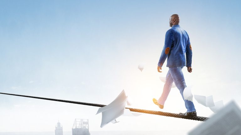 Man walking to a thin line