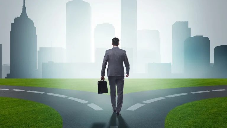 man standing on a crossroad of being one of business brokers