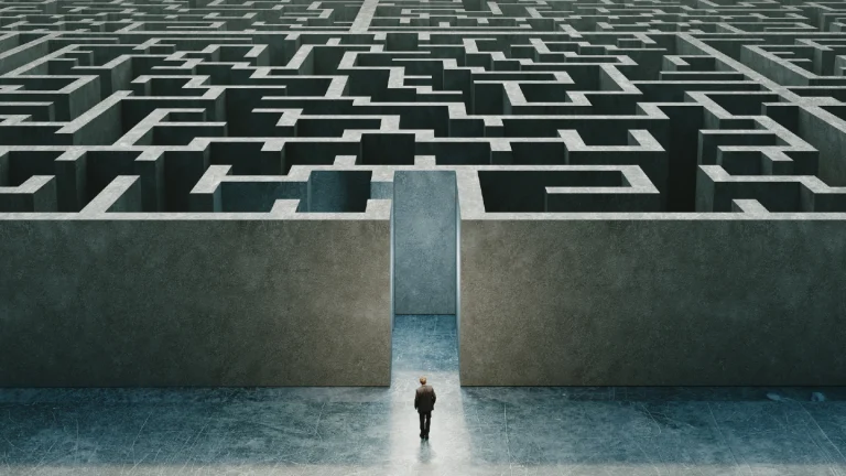 man navigating through distressed exit